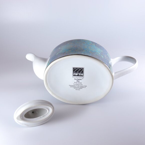 222 Fifth PTS International Eva Opulent Blue Teapot with Lid 4 Cup Fine China - Picture 6 of 6